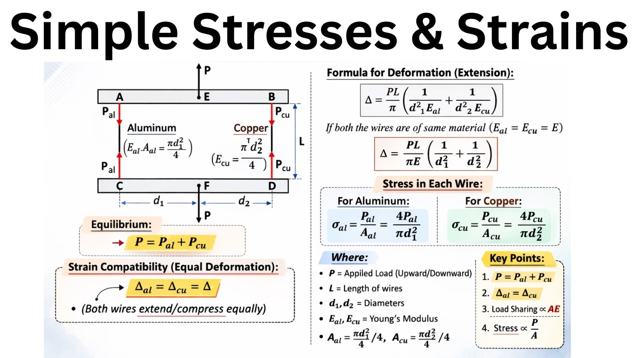 14. Simple Stresses & Strains Example Problem | Strength of Materials ...