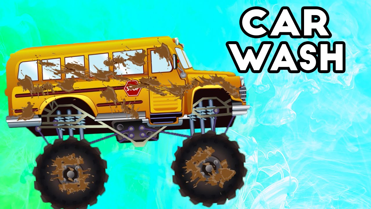 Monster Jam Monster Trucks in the Mud Car Wash Video for Children