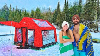 The Ultimate Winter Camping Challenge: Freezing Rain, Frozen River, and a Polar Dip