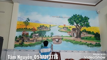Vẽ tranh tường đồng quê Ký Ức Xưa trang trí phòng khách tại Củ Chi ,Tp Hồ Chí Minh/Mẫu tranh Mt Viêt