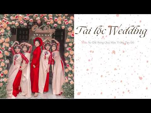 Áo Dài Bưng Quả Màu Kem Vải Gấm Tay Đỏ - Tài Lộc Wedding