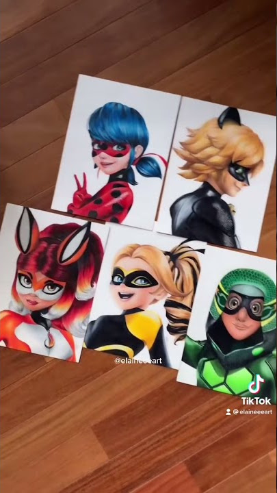 Miraculous Ladybug Drawing | Ladybug, Cat Noir, Rena Rouge, Queen Bee, Carapace | #shorts