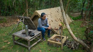 I Built Dugout Under Earth Shelter, Girl Solo Bushcrafts Camping, OffGridLife01