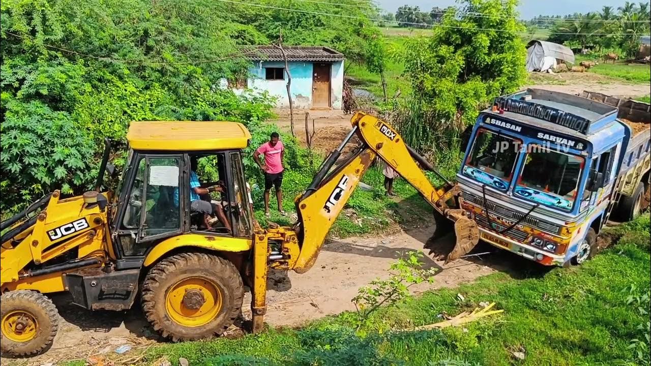 JCB backhoe pulling out Leyland truck Jcd JP Tamil Tv YouTube
