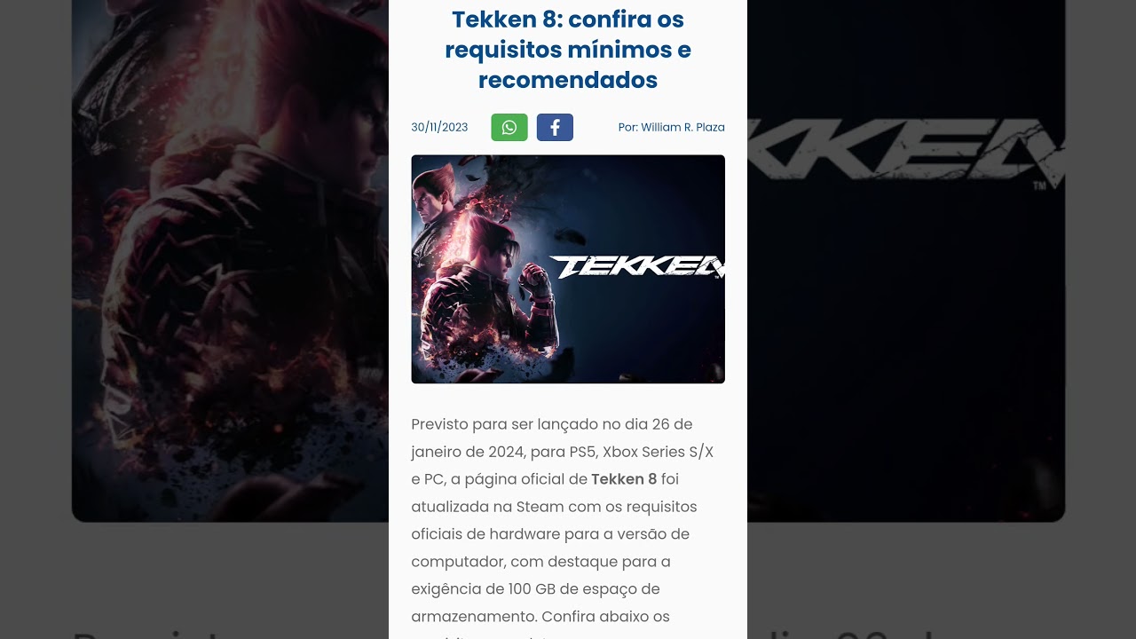 Tekken 8: confira os requisitos mínimos para rodar no PC