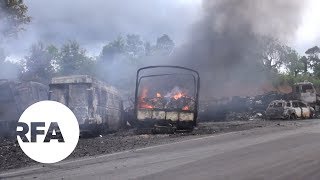 Vehicles Burn as Hostilities Continue in Myanmar’s Shan State | Radio Free Asia (RFA) screenshot 2