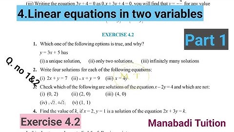 9th class maths|Chapter 4| 🤷‍♀️Linear Equations in two variables|💁‍♂️ Exercise 4.2|Q.no 1&2 | part 1