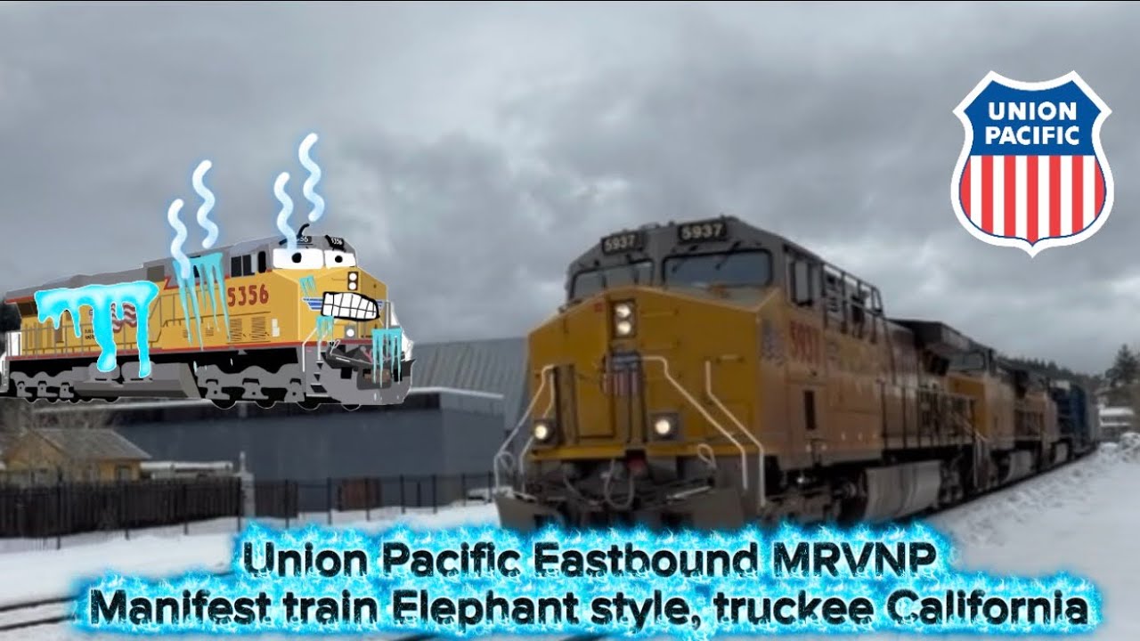 Union Pacific eastbound MRVNP manifest train elephant style, truckee California 