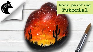 Rock Painting Tutorial For Beginners Landscape Desert Cactus