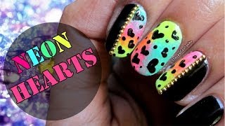 neon nail hearts tutorial nails easy