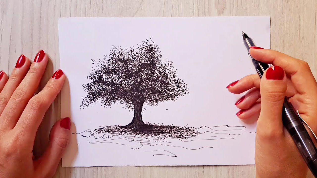 How to draw a tree easily Painting of tree Pen drawing Easy artwork YouTube