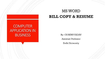 HOW TO CREATE | BILL COPY AND RESUME| MS-WORD | BY CS RENU YADAV
