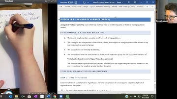 M021 Intro to Stats 13.1 ANOVA Analysis of Variance One Way
