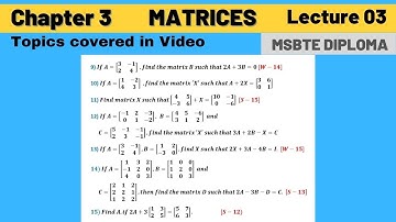 Matrices  Lec 3 (Chapter 3) || MSBTE Diploma || 1st Sem || Basic Mathematics || by Darshan Academy