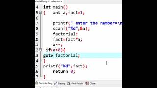 Factorial of a number using goto statement in c programming