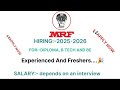Vacancy out by MRF TYPES for DIPLOMA, B TECH and BE Experienced and freshers