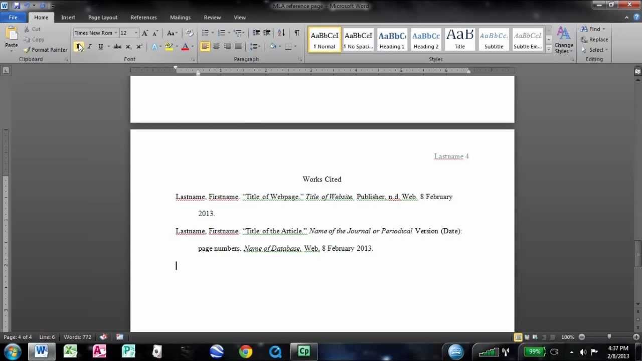 How to make an MLA Works Cited page in Word