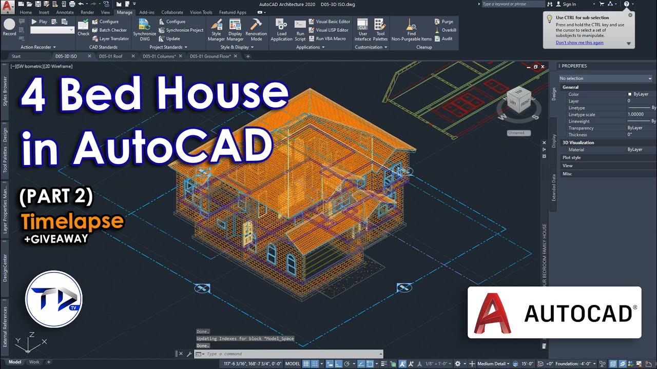 4 BEDROOM HOSUE in AutoCAD Architecture 2023(Timelapse