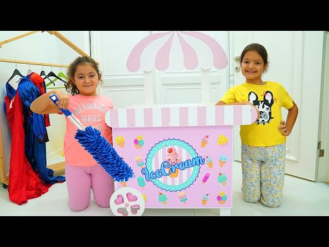 Masal and Öykü toy ice cream is cleaning her car - funny video