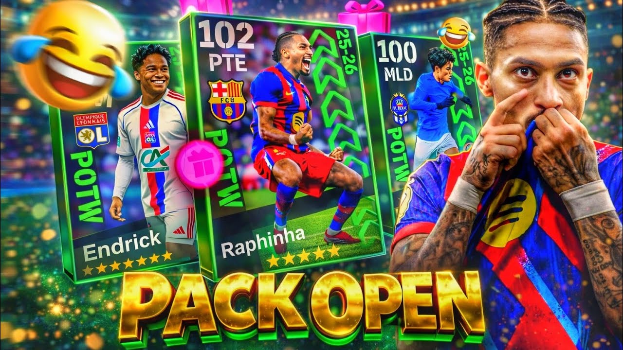PACK OPEN BRAZUCA! 🇧🇷 Gastei 300 Moedas atrás do Raphinha e Endrick POTW no eFootball 2026 mobile! 😂