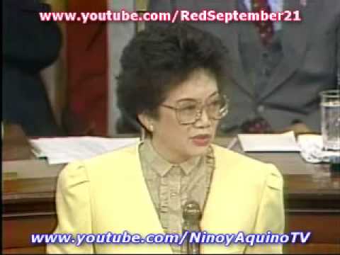 For comments and ratings, please refer to the first part (1/3) of this speech. Thank you. On September 18, 1986, just 7 months after she was swept to power by a popular revolt against dictator Ferdinand Marcos, president Corazon C. Aquino addressed the joint session of the United States Congress during her first visit to the country since she came home to bury slain opposition leader and husband Sen. Benigno "Ninoy" S. Aquino, Jr. in August 1983. NO COPYRIGHT INFRINGEMENT INTENDED! FOR POSTERITY, INFORMATION AND EDUCATIONAL PURPOSES ONLY!