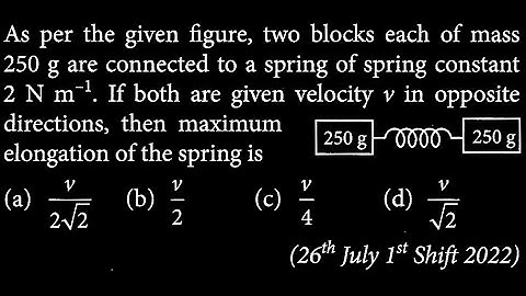 As per the given figure, two blocks each of mass 250 g are connected to a spring of  WEP DTS 12 Q10