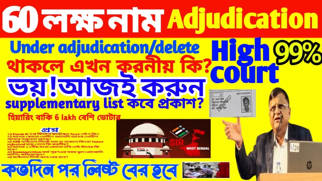 Under Adjudication / Delete থাকলে কী করবেন? বড় সুযোগ দিলো ECI | Supplementary List কবে প্রকাশ হবে?