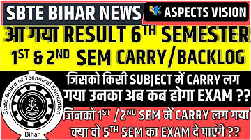 SBTE BIHAR RESULT 6TH SEMESTER || 1ST & 2ND SEM CARRY BACKLOG || SBTE RESULT 2021