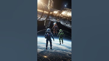 Three Astronauts Floating above Earth|Beyond the orbit"#astronauts #spacesuccess#alien#nasa