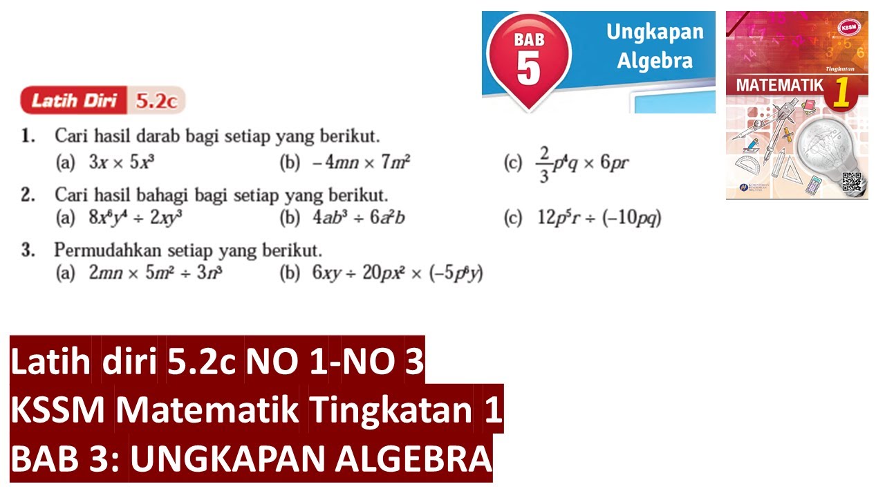 Kssm Matematik Tingkatan 1 Bab 5 Latih Diri 5 2c Ungkapan Algebra Buku Teks Tingkatan 1 Pt3 Youtube