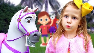 Nastya berpura-pura bermain dengan salon kecantikan boneka Rapunzel