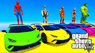 GTA V Mega Ramp On Super Cars, Bikes, Jets and Boats with Trevor and Friends Stunt Map Challenge