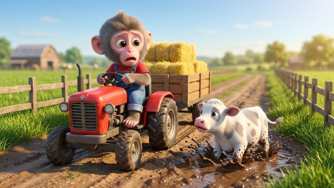 Baby Monkey vs Mud Trap! Saving the White Cow and Fixing Her Hurt Leg 🐒🐄💦