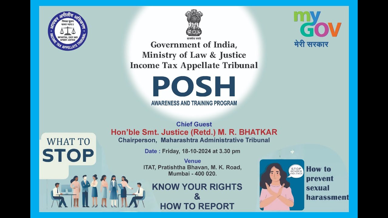 POSH - Awareness and Training Programme  at ITAT, Mumbai on 18 Oct 2024 @ 3.3. PM