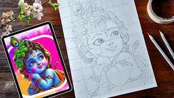 Krishna drawing, Janmashtami drawing, Grid method drawing, Step by step, The Artist 🎨