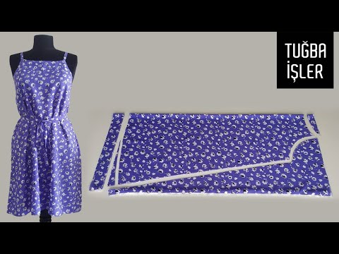 बहुत आसान स्ट्रैपी ड्रेस कटिंग और सिलाई (सेल्फ बेल्ट) | Tuğba ler