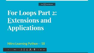 Intro to Python - For Loops Part 2: Extensions and Applications