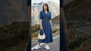 Denim Dress Outfit Ideas 💙 | Casual Chic Look with Sneakers | Summer Outfit Inspo #shorts