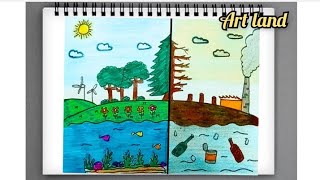 موضوع رسم عن البيئة/pollution in urban city drawing