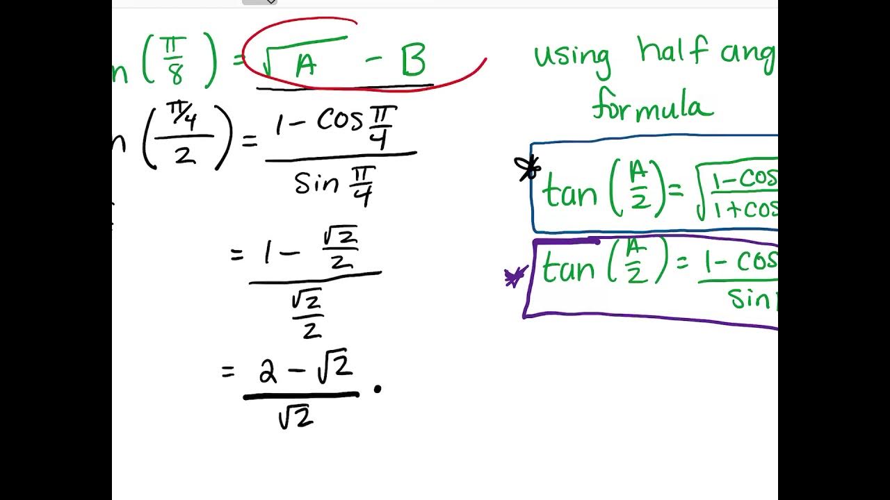 example-simplify-tan-pi-8-using-half-angle-formulas-youtube