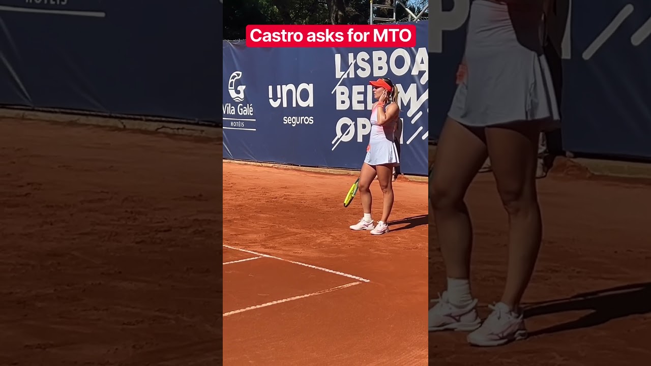 Beatriz Castro asks the umpire for a Medical Time Out in her loss to Dalma Galfi at the Belem Open