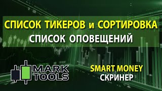 картинка: Список тикеров и сортировка | Список оповещений - Smart Money Индикатор и Скринер Mark Tools