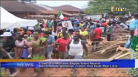 Crown of eligible voters receive Barr. Omosede Igbinedion in Usen