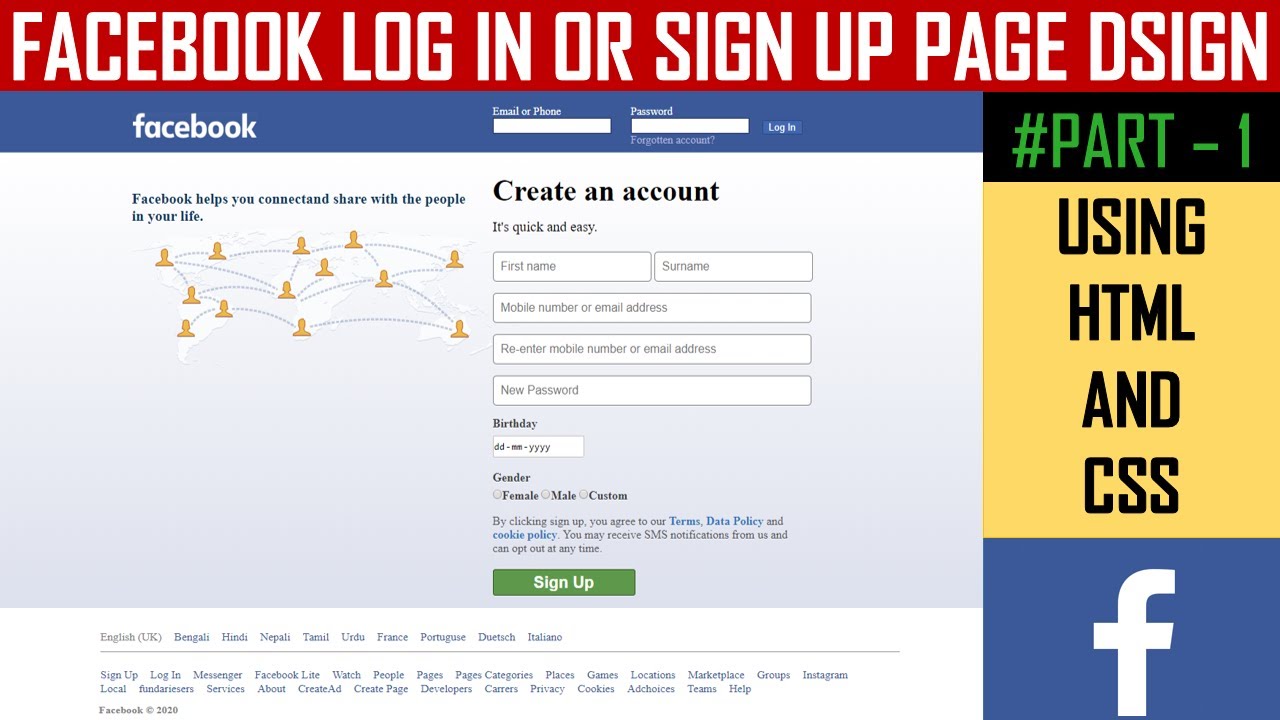 Facebook Log In or Sign Up Page Design Using HTML and CSS 🔥 | PART - 1 ...