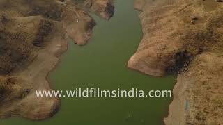 Narmada river flows through barren landscape in Nandurbar, Maharashtra | Aerial view