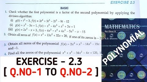 RD SHARMA CLASS 10 POLYNOMIAL  EXERCISE -2.3 [Q.NO-1 TO Q.NO-2] | MATH FEAR | CHAPTER 2