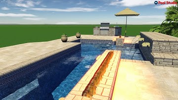 Geometric Pool With Fire and Water Feature