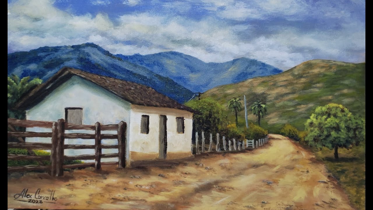 Pintura de paisagem rural no curso