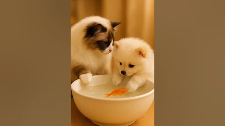 Video 10928751: cat kitten dog, cat curiously plays