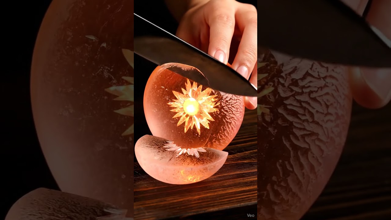 Perfect 4K ASMR: Glass Peach Slicing with Hand | Ultra Satisfying Cut